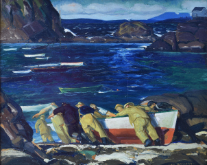 George Wesley Bellows (American, 1882 – 1925), The Launching, 1913, oil on panel, 18 x 22 inches, Museum Purchase, 1951.63.1. Reading Public Museum, Reading, Pennsylvania.